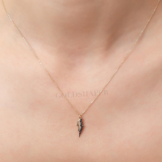 Lightning Bolt Necklace, 14K Gold Lightning Bolt Necklace, Lightning Necklace, Lightning Bolt Charm Necklace, Gold Lightning Pendant, 14K.