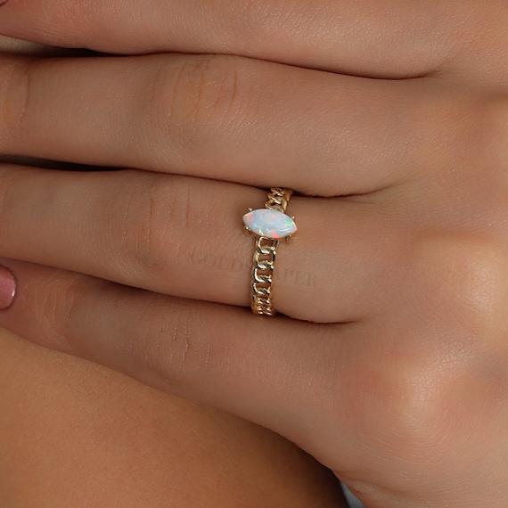 14K Gold White Opal Ring, Opal Gold Ring, White Opal Ring, Gold Opal Ring, Gemstone Ring, October Birthstone Ring, 14K Gold Ring.