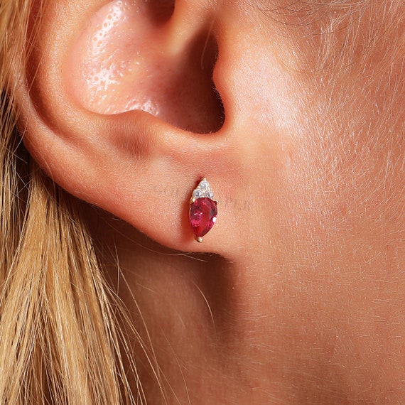 14K Gold Ruby Earrings, Ruby Stud Earrings, Ruby Gold Earrings, July Birthstone Earrings, Gold Gemstone Earrings, 14K Gold Stud Earrings.