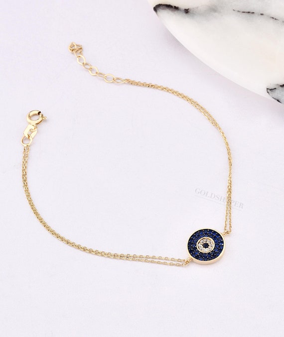 Evil Eye Bracelet, 14K Gold Evil Eye Bracelet, Eye Bracelet, Gold Eye Bracelet, Gold Evil Eye Charm Bracelet, 14K Gold Bracelet.
