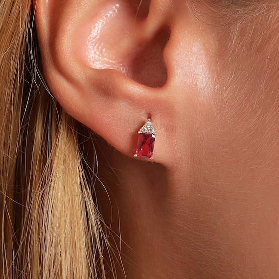 14K Gold Ruby Earrings, Ruby Stud Earrings, Ruby Gold Earrings, July Birthstone Earrings, Gold Gemstone Earrings, 14K Gold Stud Earrings.