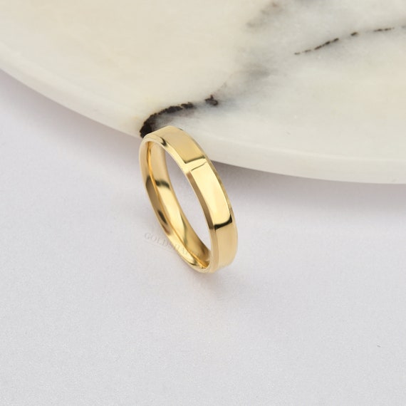 3MM Flat 14K-18K Gold Wedding Band, 3 MM Width, Diamond Cut