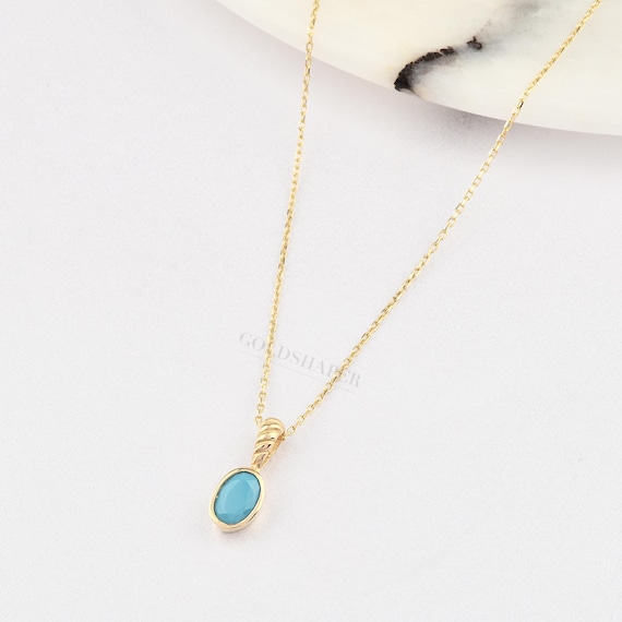 14K Gold Turquoise Necklace, Gold Turquoise Necklace, Turquoise Stone Necklace, December Birthstone, Gemstone Necklace, Gold Birthstone.
