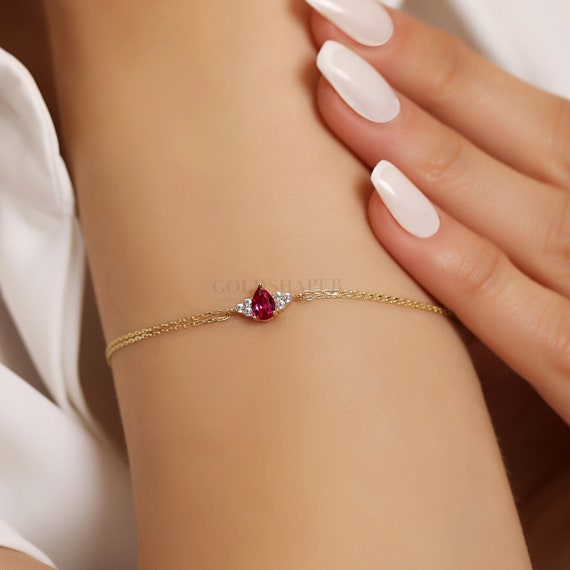 Ruby Bracelet, 14K Gold Ruby Bracelet, Ruby Bracelet, July  Birthstone, Ruby Gemstone Bracelet, 14K Gold Bracelet, July Birthstone Ring.
