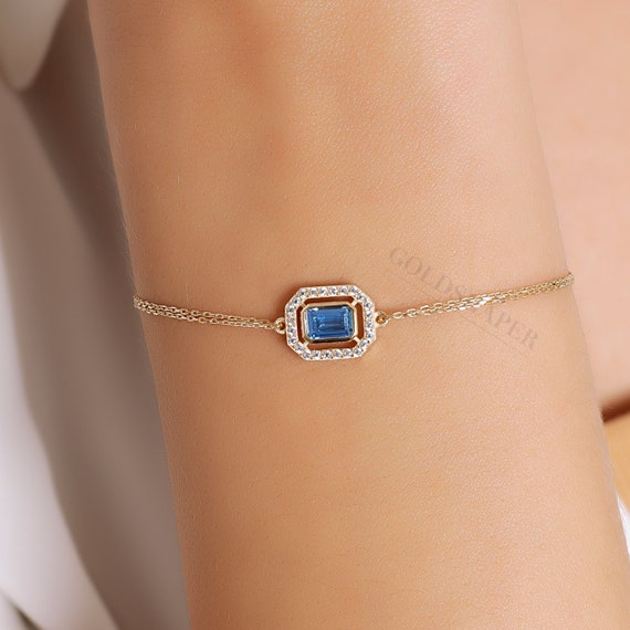 14K Gold Aquamarine Bracelet, Gold Aquamarine Bracelet, Aquamarine Bracelet, March Birthstone, Gemstone Bracelet, 14K Gold Bracelet.