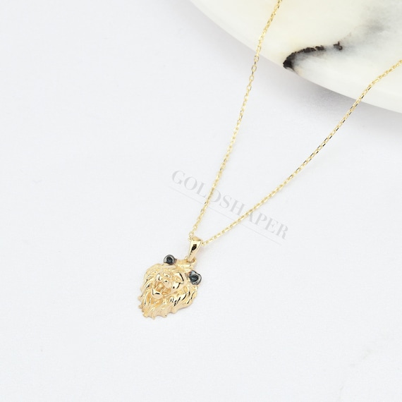 14K Gold Lion Necklace, Gold Lion Head Necklace, Lion Necklace, Lion Charm Necklace, Animal Necklace, Gold Animal Necklace.