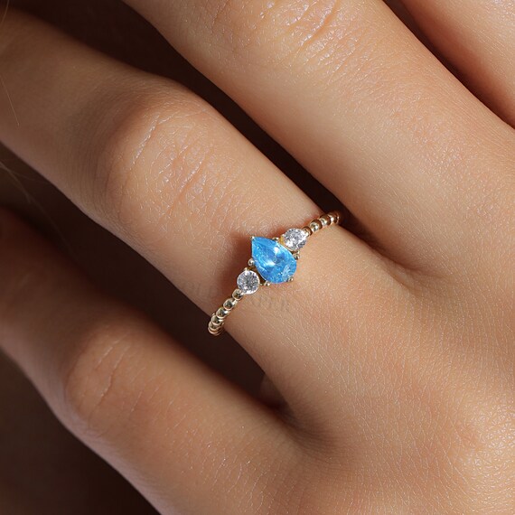 14K Gold Aquamarine Stone Ring, Aquamarine Gold Ring, Aquamarine Pear Shape Ring, Gold Aquamarine Ring, Gemstone Ring, March Birthstone Ring