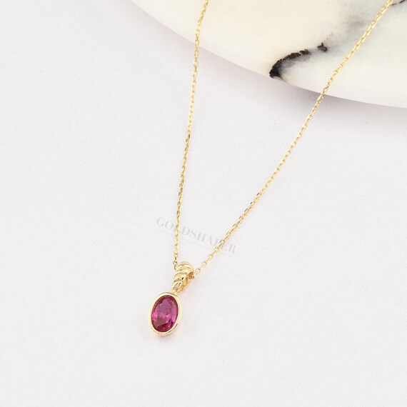 14K Gold Ruby Necklace, 14K Gold Ruby Necklace, Ruby Stone Necklace, July Birthstone, Gemstone Necklace, July Birthstone Necklace