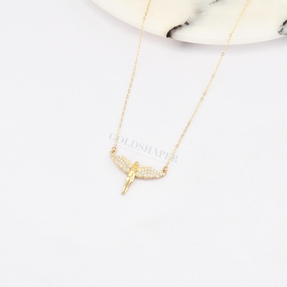 14K Gold Angel Necklace, Gold Angel Necklace, Angel Guardian Necklace, Angel Charm Necklace, 14K Gold Necklace, Guardian Angel Necklace.