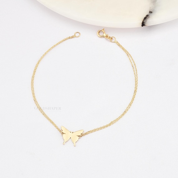 Butterfly Bracelet, 14K Gold Butterfly Bracelet, Butterfly Charm Bracelet, Animal Bracelet, Gold Butterfly Charm Bracelet, 14K Gold Bracelet