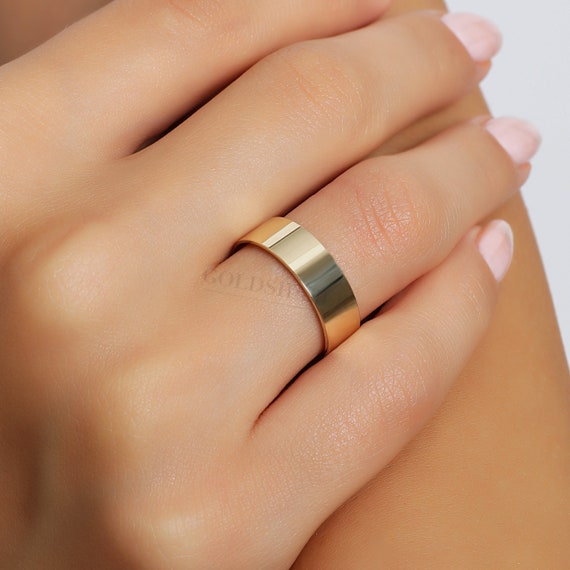 6MM Flat 14K-18K Gold Wedding Band , 6 MM Width, Polished Ring, Free Engrave, Comfort Wedding Band, Gold Engagement Ring, Wedding Band Gold.