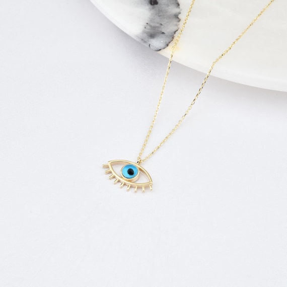 14K Gold Evil Eye Necklace, Gold Evil Eye Necklace, Eye Necklace, Evil Eye Charm Necklace, Nazar Necklace, Evil Eye Pendant, Gold Necklace.