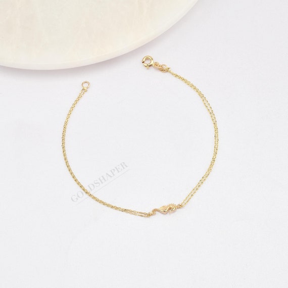 Seahorse Gold Bracelet, 14K Gold Seahorse Bracelet, Seahorse Charm Bracelet, Seahorse Bracelet, Animal Charm Bracelet, 14K Gold Bracelet.