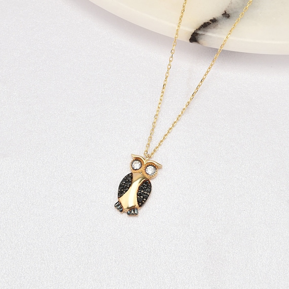 Owl Necklace, 14K Gold Owl Necklace, Owl Charm Necklace, Animal Necklace, Gold Animal Necklace, Luck Owl Necklace, Owl Gold Pendant.