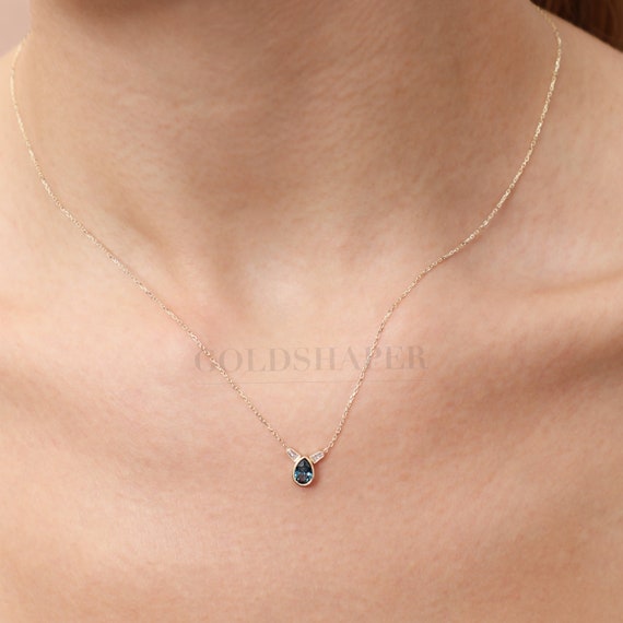 14K Gold Sapphire Necklace, Gold Sapphire Necklace, Sapphire Stone Necklace, September Birthstone, Gemstone Necklace, Gold Birthstone.