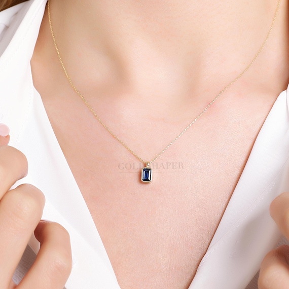 Dark Sapphire Necklace, 14K Gold Sapphire Necklace, Sapphire Stone Necklace, September Birthstone, Gemstone Necklace, Gold Birthstone.