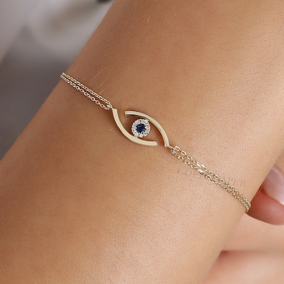 Evil Eye Bracelet, 14K Gold Evil Eye Bracelet, Eye Bracelet, Gold Eye Bracelet, Gold Evil Eye Charm Bracelet, 14K Gold Bracelet.