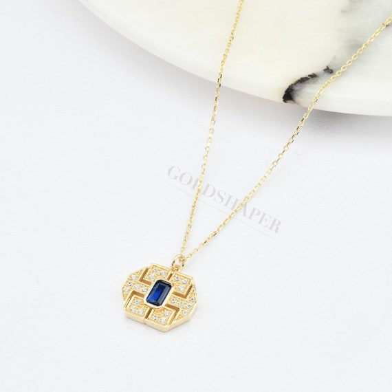 14K Gold Sapphire Necklace, Gold Sapphire Necklace, Sapphire Stone Necklace, September Birthstone, Gemstone Necklace, Gold Birthstone.