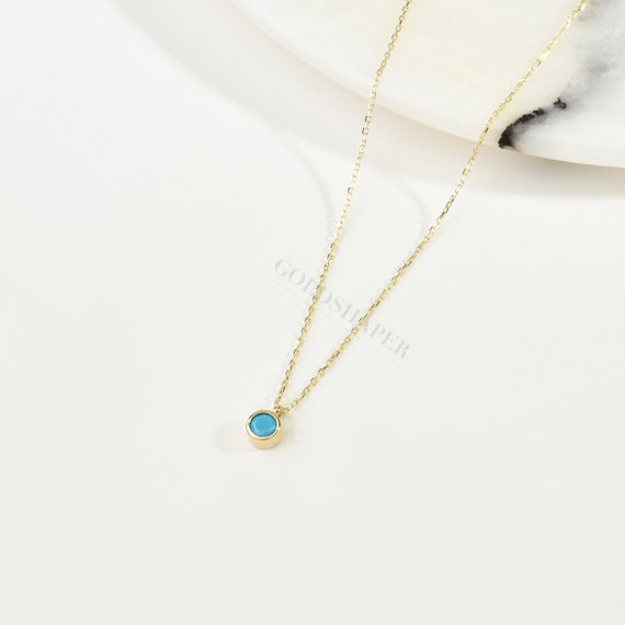 14K Gold Turquoise Necklace, Gold Turquoise Necklace, Turquoise Stone Necklace, December Birthstone, Gemstone Necklace, Gold Birthstone.