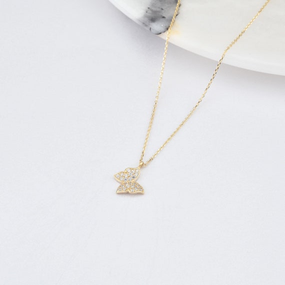 Butterfly Tiny Necklace, 14K Gold Butterfly Necklace, Butterfly Necklace, Butterfly Charm Necklace, Animal Necklace, Gold Animal Necklace.
