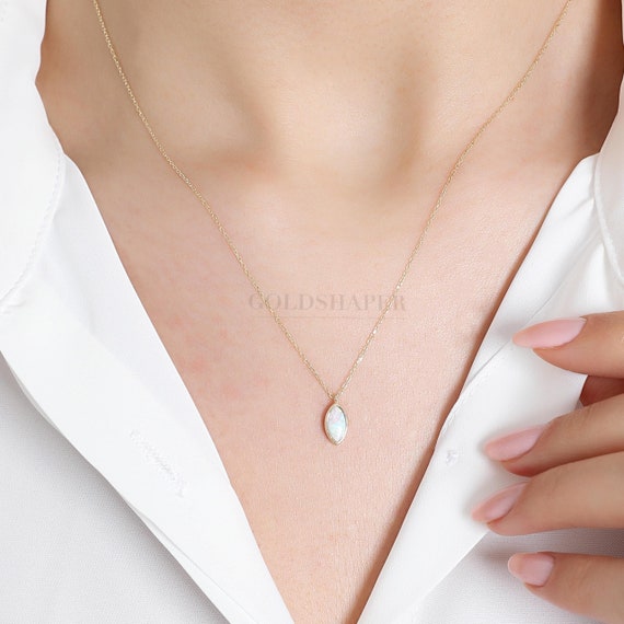 White Opal Necklace, 14K Gold Opal Necklace, Opal Stone Necklace, Opal Necklace, White Opal Necklace, October Birthstone, Gold Birthstone.