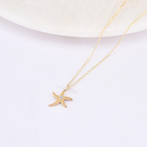 Starfish Gold Necklace, 14K Gold Starfish Necklace, Starfish Gold Necklace, Starfish Charm Necklace, Animal Necklace, Gold Animal Necklace.