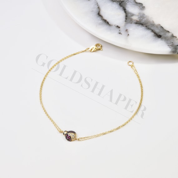 14K Gold Ladybird Bracelet, Ladybug Bracelet, Ladybug Charm Bracelet, Ladybird Charm Bracelet, Gold Animal Charm Bracelet, 14K Gold Bracelet