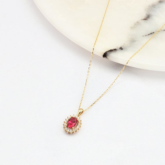 14K Gold Ruby Necklace, 14K Gold Ruby Necklace, Ruby Stone Necklace, July Birthstone, Gemstone Necklace, July Birthstone Necklace