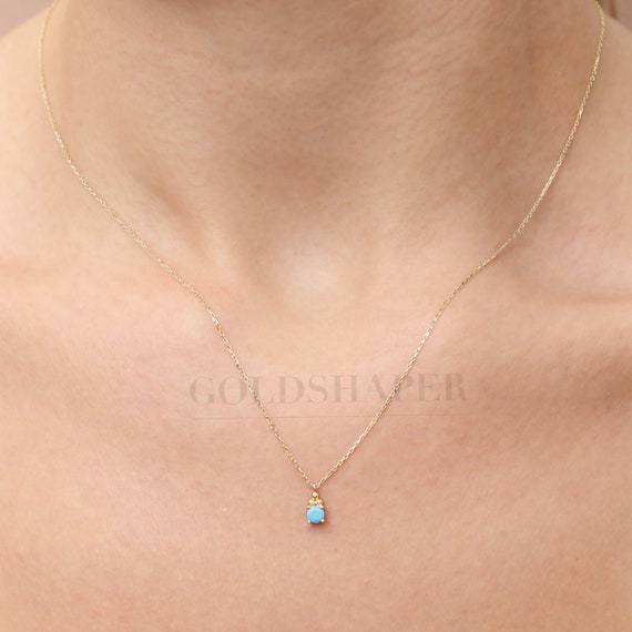 14K Gold Turquoise Necklace, Gold Turquoise Necklace, Turquoise Stone Necklace, December Birthstone, Gemstone Necklace, Gold Birthstone.