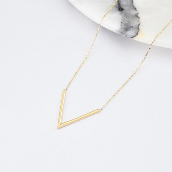 Chevron Gold Necklace, 14K Gold Chevron Necklace, V Necklace, Chevron Charm Necklace, Timeless Necklace, 14K Gold Necklace, Love Necklace.