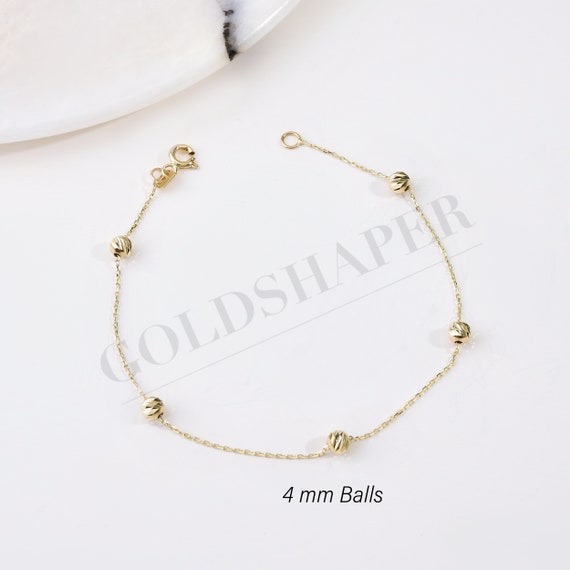 14k Gold Dorica Ball Bead Bracelet, 4MM 3MM 2MM Dorica Gold Balls Bracelet, Balls Bracelet, Gold Sphere Ball Bracelet, 14K Gold Bracelet.