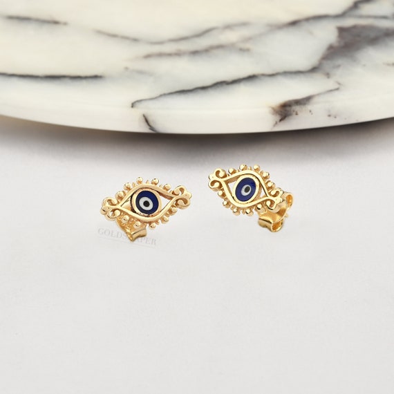 14K Gold Evil Eye Earrings, Gold Evil Eye Earrings, Evil Eye Stud Earrings, Evil Eye Earrings, Eye Earrings, 14K Gold Earrings.