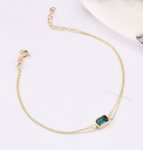 14K Gold Emerald Bracelet, 14K Gold Emerald Bracelet, Emerald Bracelet, May Birthstone, 14K Gold Bracelet, May Birthstone Ring.