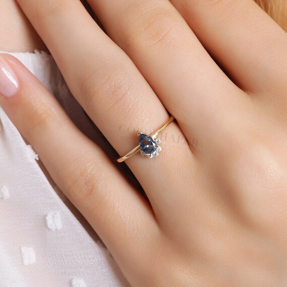 14K Gold Sapphire Stone Ring, Sapphire Gold Ring, Sapphire Pear Shape Ring, Gold Sapphire Ring, Gemstone Ring, September Birthstone Ring.