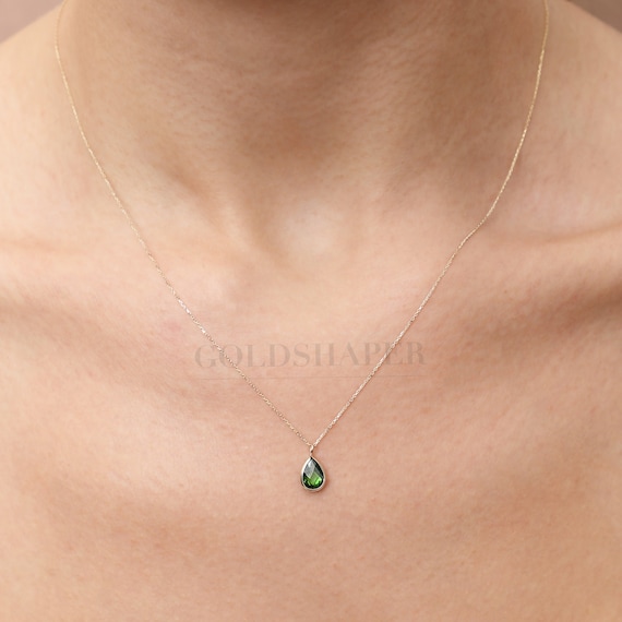 14K Gold Emerald Necklace, 14K Gold Emerald Necklace, Emerald Stone Necklace, May Birthstone, Gemstone Necklace, May Birthstone Necklace