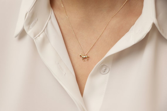 14K Gold Horse Necklace, Gold Horse Necklace, Horse Necklace, Horse Charm Necklace, Animal Necklace, Gold Animal Necklace.