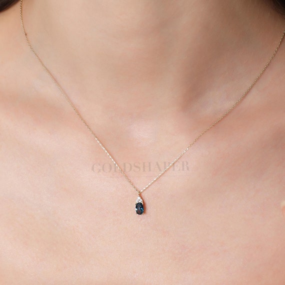 Sapphire Gold Necklace, 14K Gold Sapphire Necklace, Sapphire Stone Necklace, September Birthstone, Gemstone Necklace, Gold Birthstone.