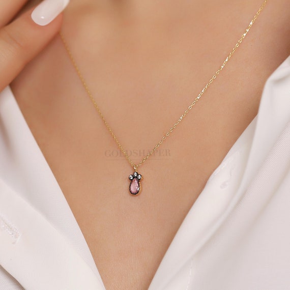 14K Gold Morganite Necklace, Gold Morganite Necklace, Morganite Stone Necklace, June Birthstone, Gemstone Necklace, Gold Birthstone.