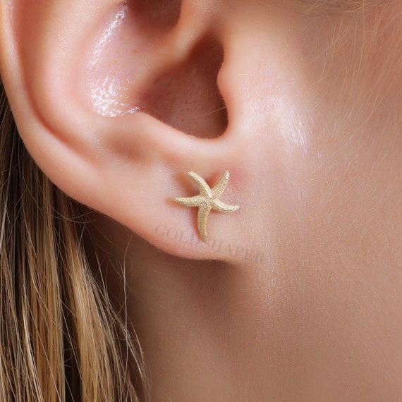 14K Gold Starfish Earrings, Gold Starfish Earrings, Starfish Stud Earrings, Animal Earrings, Gold Animal Earrings, 14K Gold Earrings.