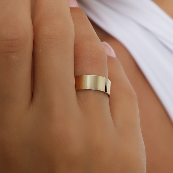 7MM Flat 14K-18K Gold Wedding Band , 7 MM Width, Polished Ring, Free Engrave, Comfort Wedding Band, Gold Engagement Ring, Wedding Band Gold.