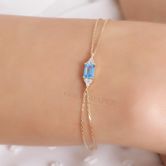 14K Gold Aquamarine Bracelet, Gold Aquamarine Bracelet, Aquamarine Bracelet, March Birthstone, Gemstone Bracelet, 14K Gold Bracelet.