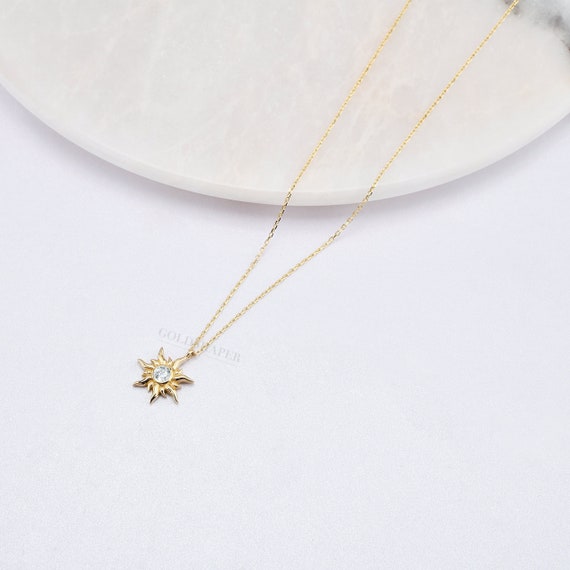 14K Gold Sun Necklace, Gold Sun Necklace, Sun Charm Necklace, Sunshine Necklace, Sun Necklace, Luck Sun Necklace.
