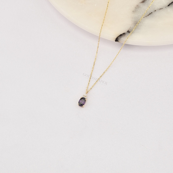 14K Gold Amethyst Necklace, 14K Gold Amethyst Necklace, Amethyst Stone Necklace, February Birthstone, Gemstone Necklace, Birthstone Necklace