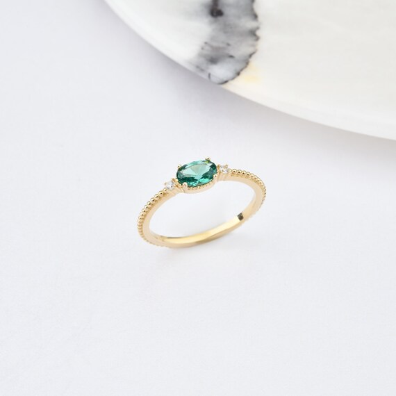 14K Gold Emerald Stone Ring, Emerald Gold Ring, Emerald oval Shape Ring, Gold Emerald Ring, Gemstone Ring, May Birthstone Ring.