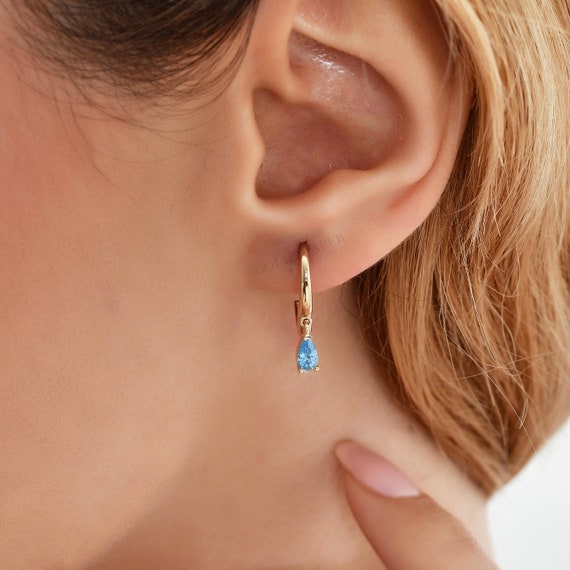 Aquamarine Hoop Earrings, 14K Gold Aquamarine Earrings, Aquamarine Earrings, March Birthstone Earrings, Gemstone Earrings, 14K Gold Earrings