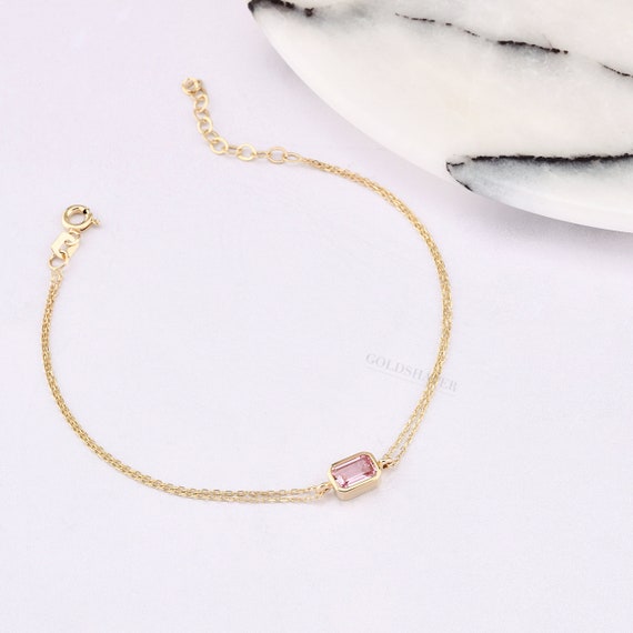 14K Gold Morganite Bracelet, Gold Morganite Bracelet, Morganite Bracelet, June Birthstone, Gemstone Bracelet, 14K Gold Bracelet.
