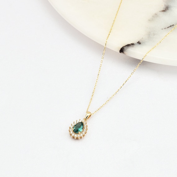 14K Gold Emerald Necklace, 14K Gold Emerald Necklace, Emerald Stone Necklace, May Birthstone, Gemstone Necklace, May Birthstone Necklace