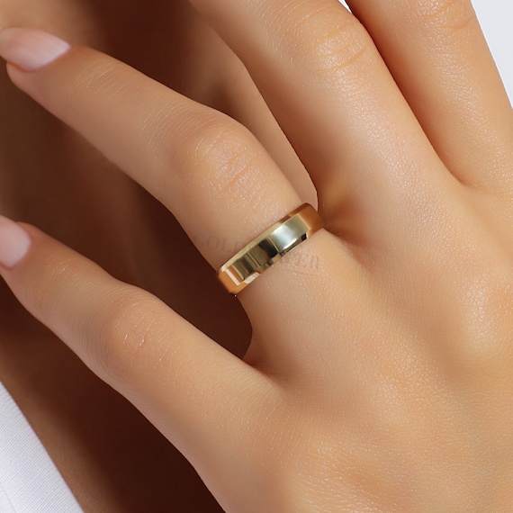 4MM Flat 14K-18K Gold Wedding Band, 4 MM Width, Diamond Cut Corners, Polished Ring, Free Engrave, Comfort Wedding Band, Gold Engagement Ring