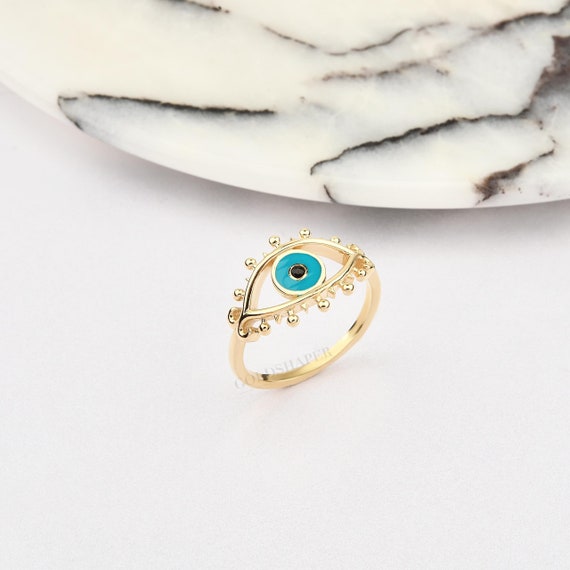 Evil Eye Ring, 14K Gold Evil Eye Ring, Eye Ring, Eye Gold Ring, Handmade Ring, Nazar Ring, Evil Eye Ring, Protection Ring.