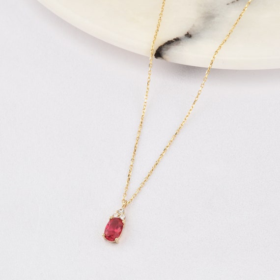 14K Gold Ruby Necklace, 14K Gold Ruby Necklace, Ruby Stone Necklace, July Birthstone, Gemstone Necklace, July Birthstone Necklace